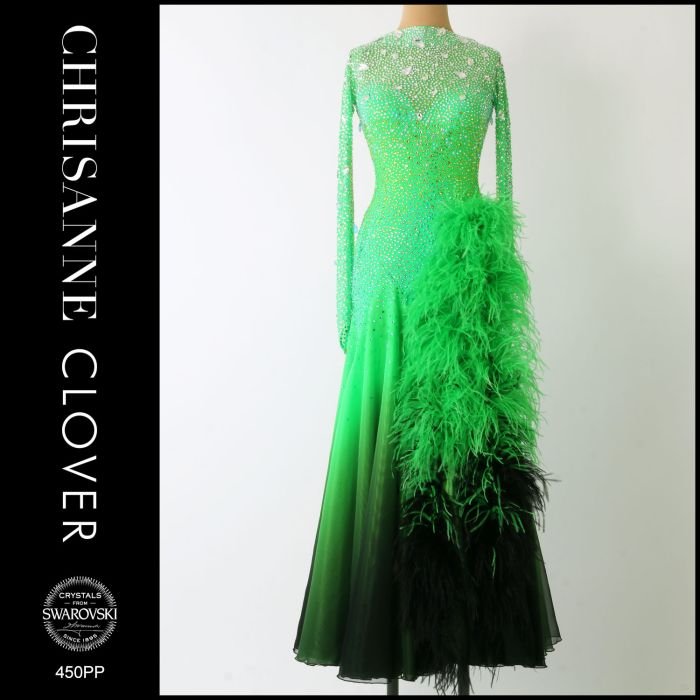 apple green and black ombre feather smooth ballroom dance dress