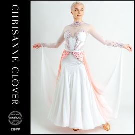 BDD138PP : BALLROOM DRESS WHITE & SUGAR