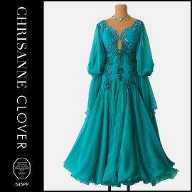 PEACOCK BLUE AND FLESH BALLROOM DRESS