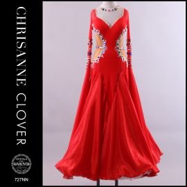 BDD727NN BALLROOM DRESS - HOT RED & WH