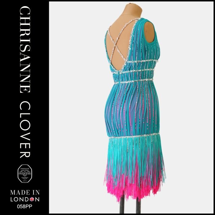 jade green and pink fringe latin dress
