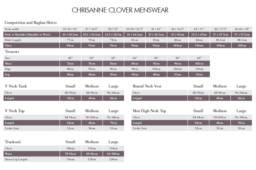 Couture Size Charts Chrisanne Clover